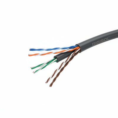 Cardboard box of Digisol solid cable on a white surface