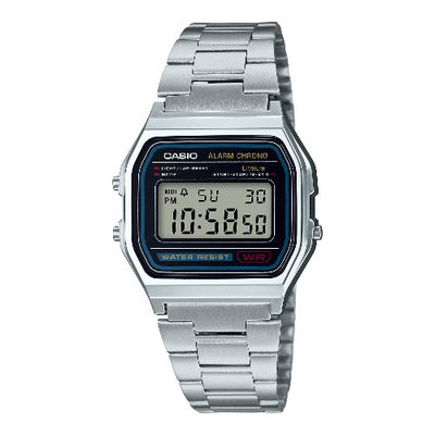 Casio Vintage A-158WA-1Q digital unisex watch with silver metal strap