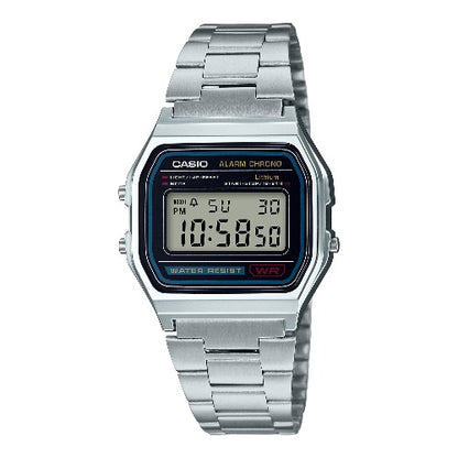 Casio Vintage A-158WA-1Q digital unisex watch with silver metal strap